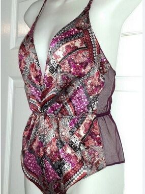 Victoria's Secret Pink, Red Purple Printed One-Piece Nightwear Sexy Open-back